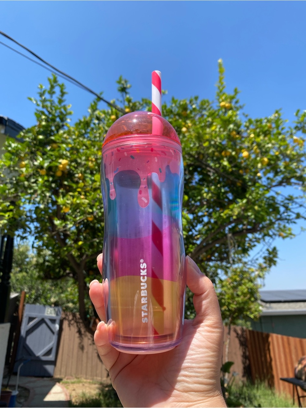 STARBUCKS  Tumbler Cold Cup Dome Rainbow Gradient Drip Sprinkle 355ml 2018